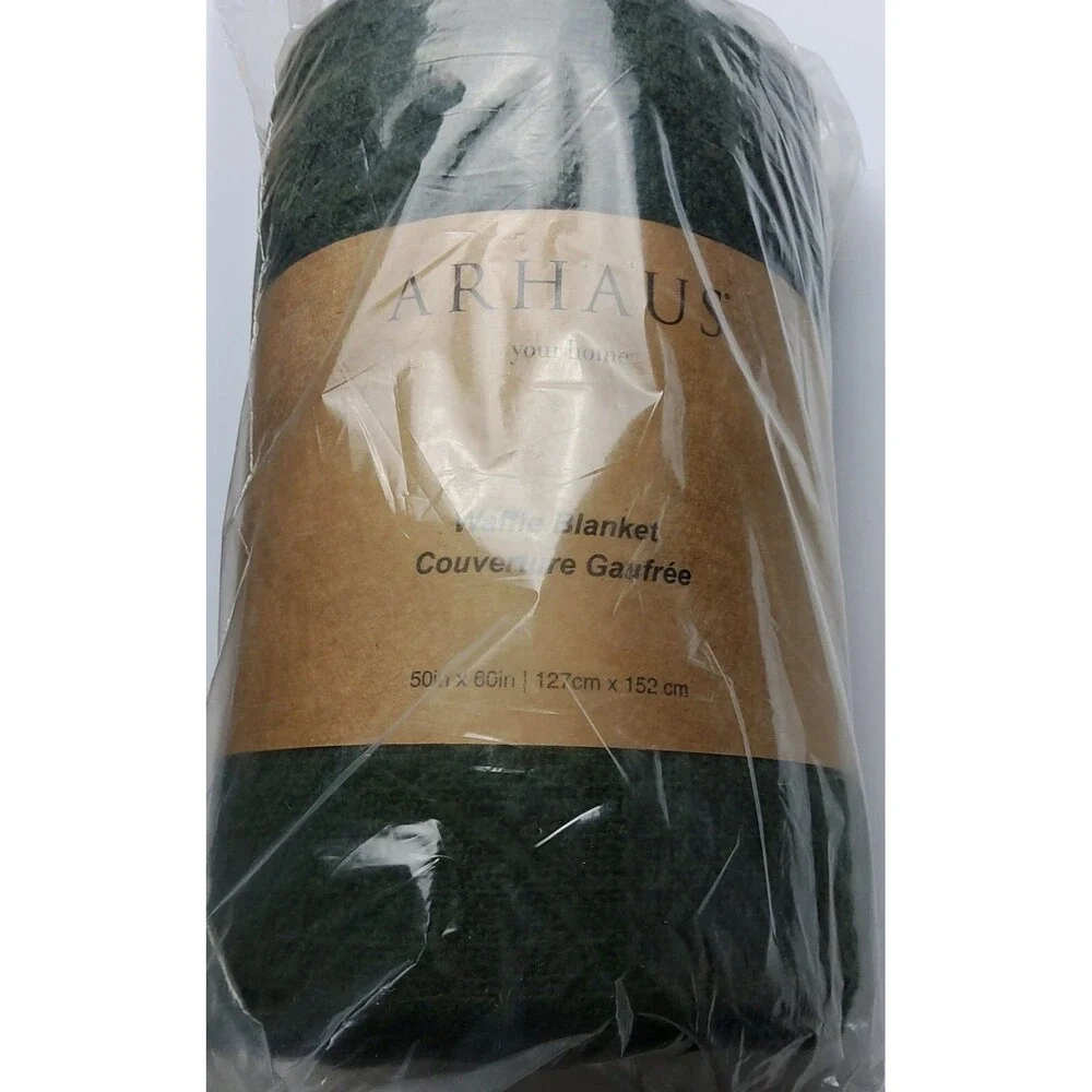 ARHAUS 100% Cotton Waffle Knit Throw Blanket - 50in x 60in Green